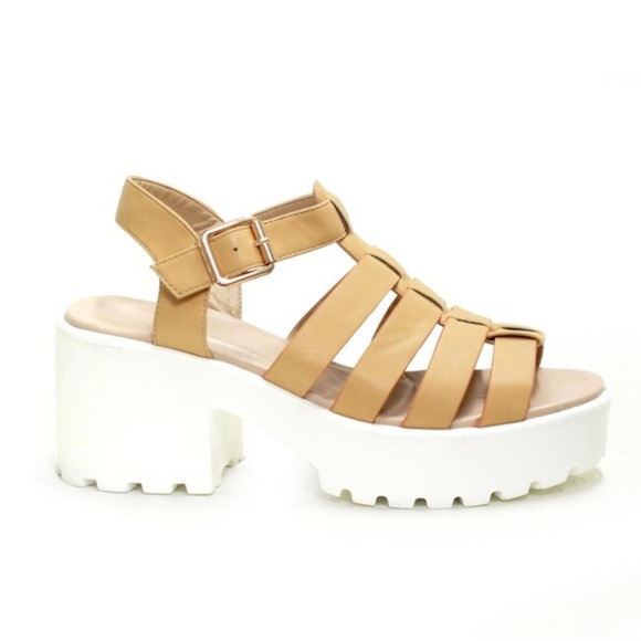Beige Caged OPEN TOE Gladiator platform sandals - Picture 4 of 4